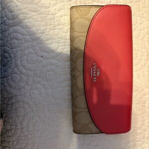 Coach Vibrant Pink and Tan Signature Clutch